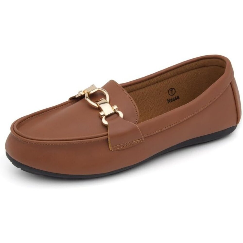 Women Brown Herstyle Penny Loafers Lightweight  Walking Flats Casual Shoes